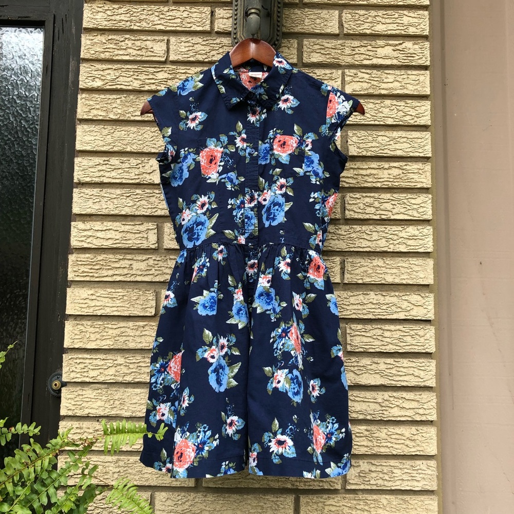 Navy floral cotton Girls dress size 12